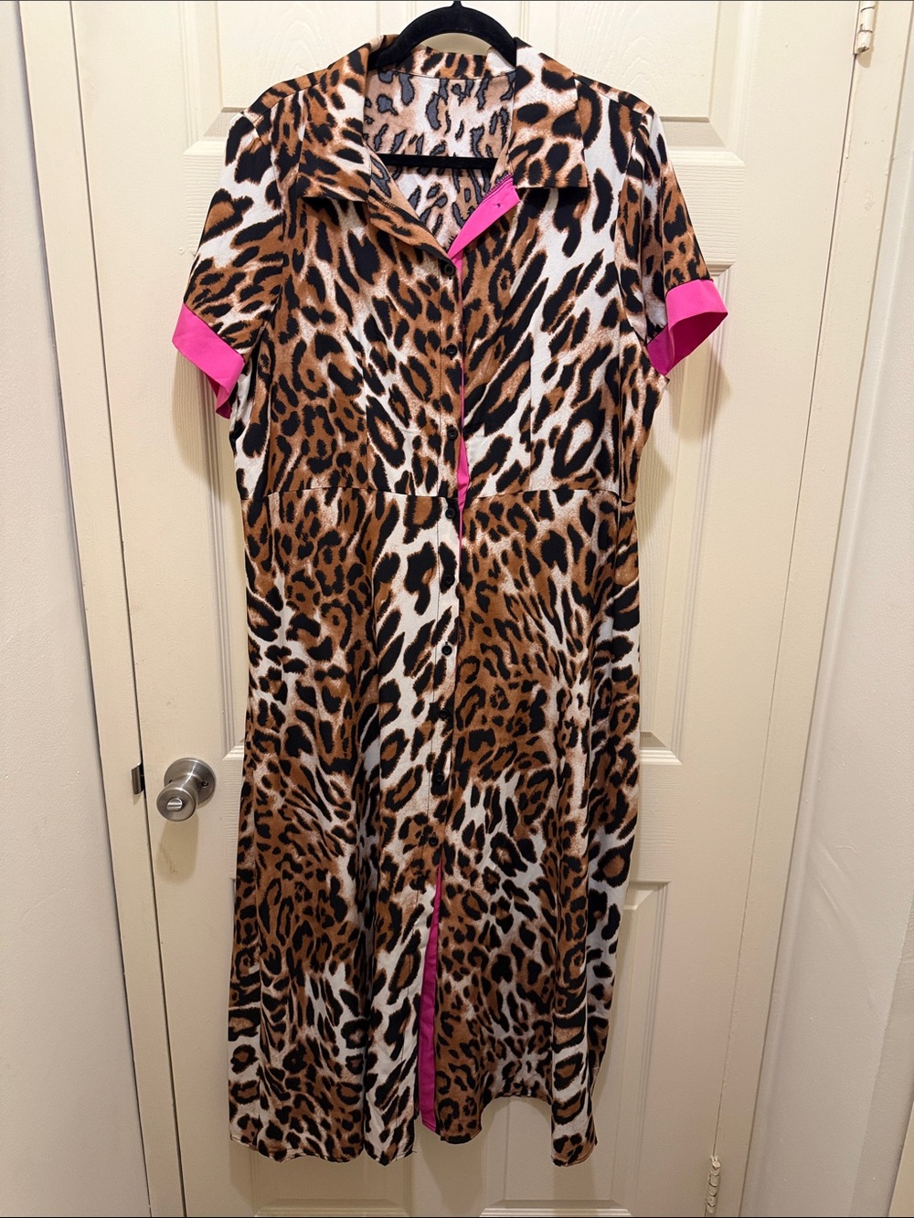 Leopard Print Girls' Nightgown with Pink Trim